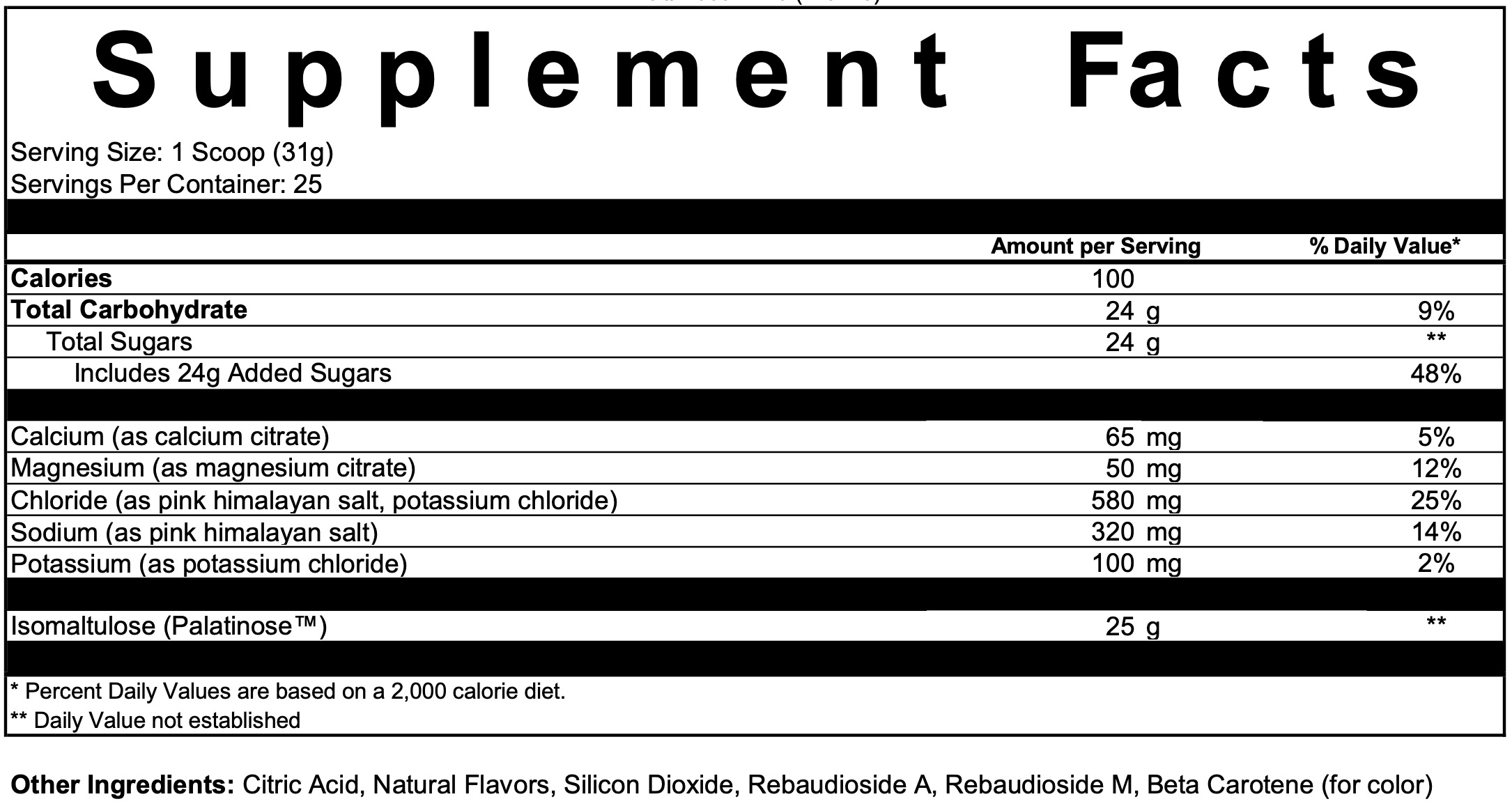 GO Hydration Peach Supplement Fact Panel