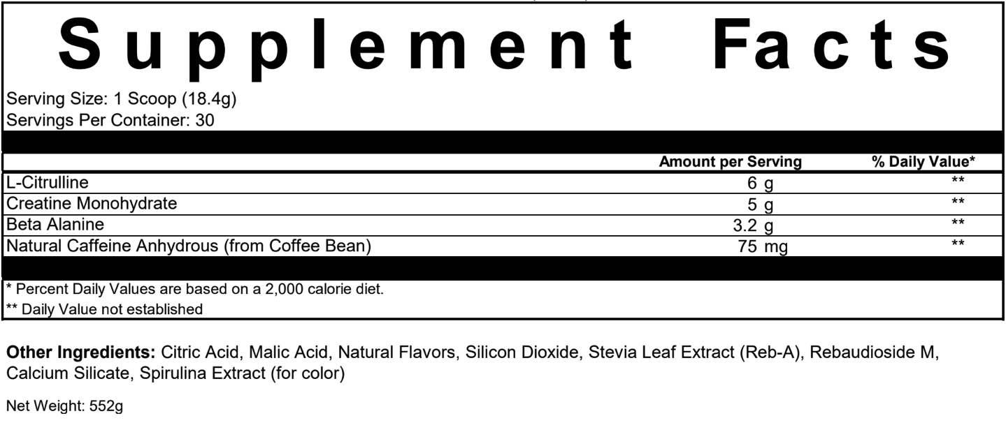 GO Energy Blue Raspberry supplement facts and ingredient label